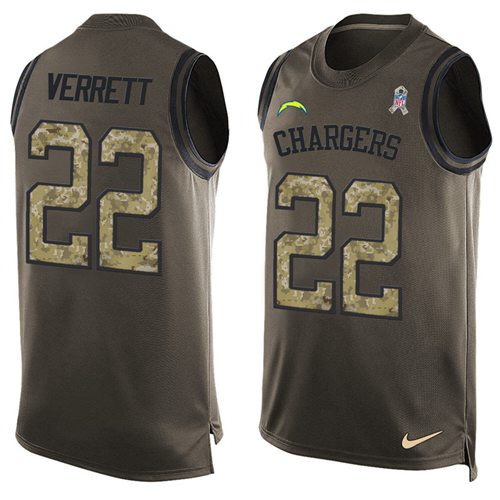Nike Chargers #22 Jason Verrett Green Men's Stitched NFL Limited Salute To Service Tank Top Jersey